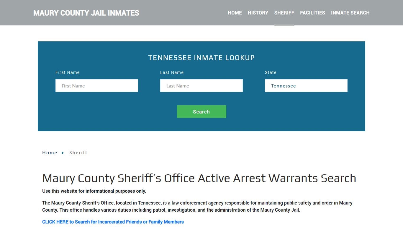 Maury County Sheriff, TN Arrest Warrant Lookup