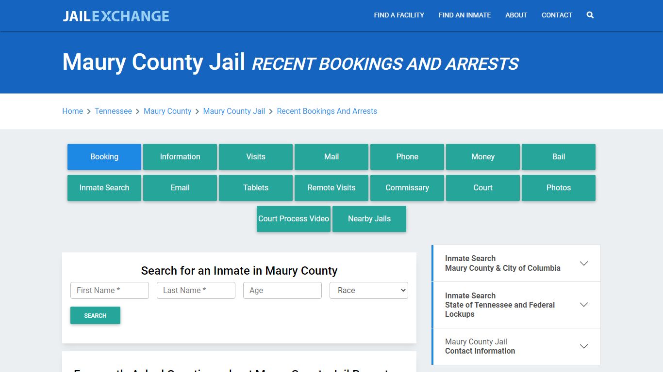 Maury County Jail Recent Bookings And Arrests - Jail Exchange